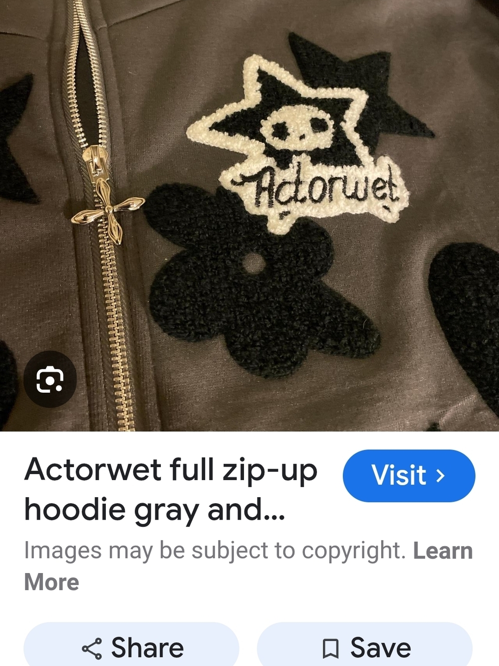 Actorwet Gray Full-Zip Hoodie with Black Applique